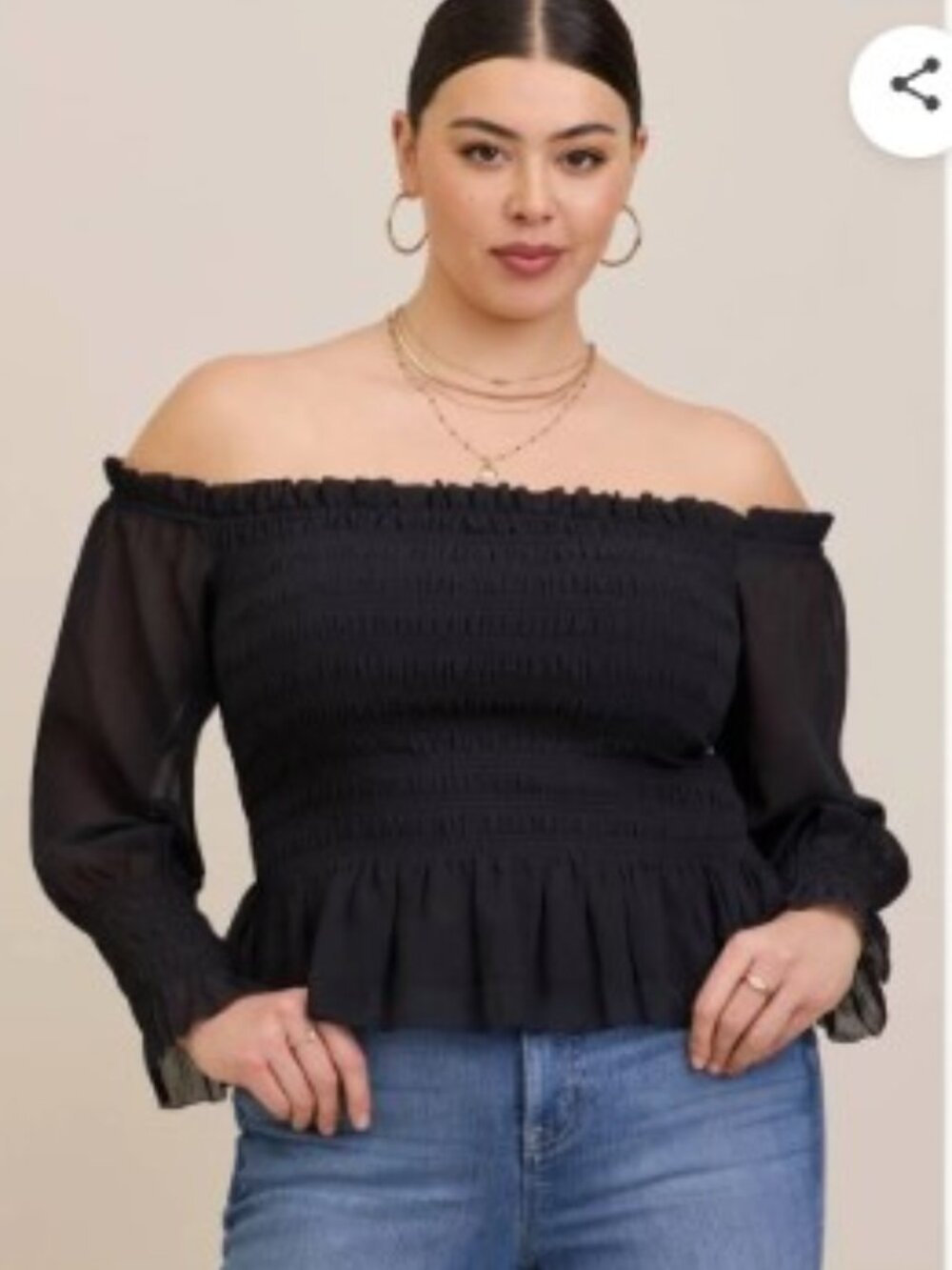 Torrid NWT size 4 Crinkle Chiffon Smocked Waist Off-Shoulder Crop Top
